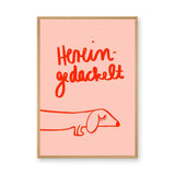 Dachshund Typography Wall Art – Pink Red Line Art Dog Quote Print