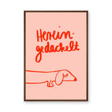 Dachshund Typography Wall Art – Pink Red Line Art Dog Quote Print