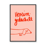 Dachshund Typography Wall Art – Pink Red Line Art Dog Quote Print