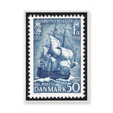 Danish Sailing Ship Stamp Vintage Wall Art – Blue Coastal Postage Print
