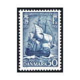 Danish Sailing Ship Stamp Vintage Wall Art – Blue Coastal Postage Print