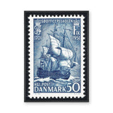 Danish Sailing Ship Stamp Vintage Wall Art – Blue Coastal Postage Print