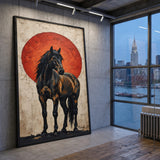 Dark Horse Modern Wall Art – Black Horse Before a Large Red Sun