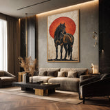 Dark Horse Modern Wall Art – Black Horse Before a Large Red Sun