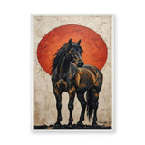 Dark Horse Modern Wall Art – Black Horse Before a Large Red Sun