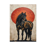 Dark Horse Modern Wall Art – Black Horse Before a Large Red Sun