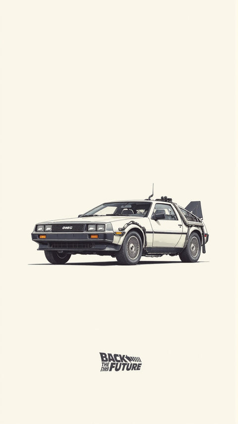 DeLorean Time Machine Retro Wall Art – Minimalist Movie Typography