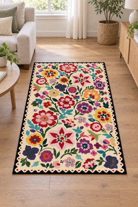 Digital Print Modern Area Rug – Purple in a living room