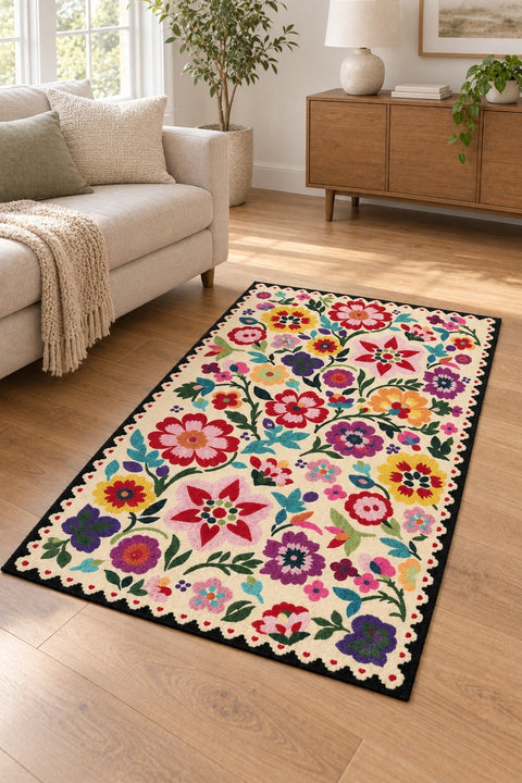 Digital Print Modern Area Rug – Purple in a living room