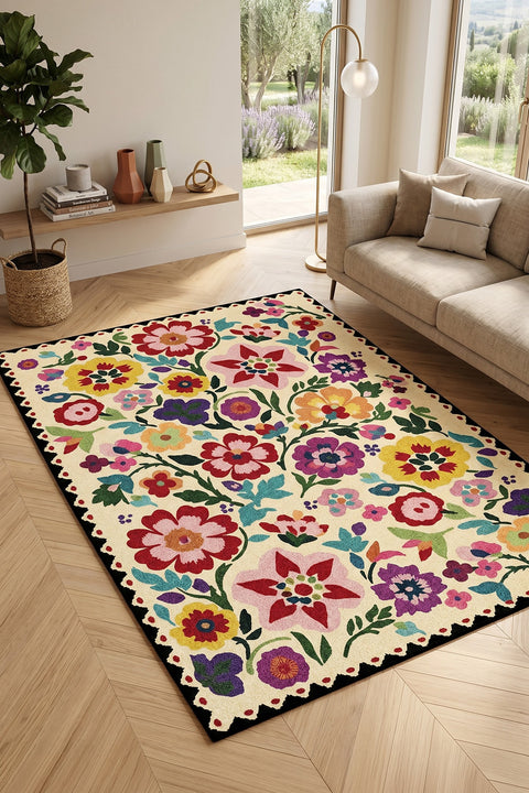 Digital Print Modern Area Rug – Purple in a living room