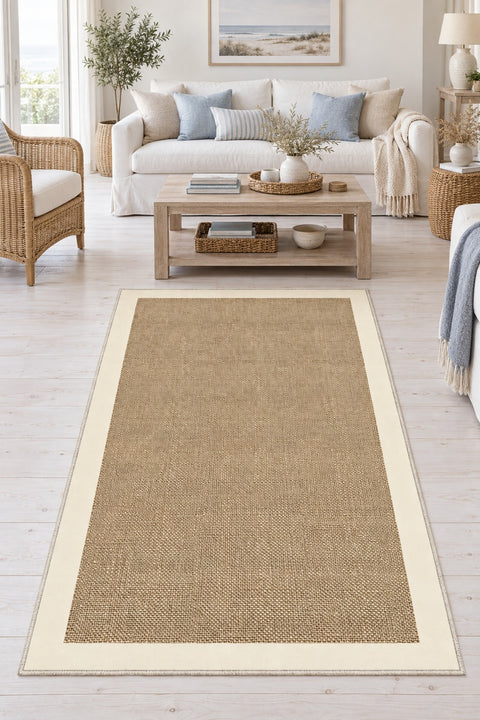 Digital Print Modern Kitchen Rug – Beige in a living room