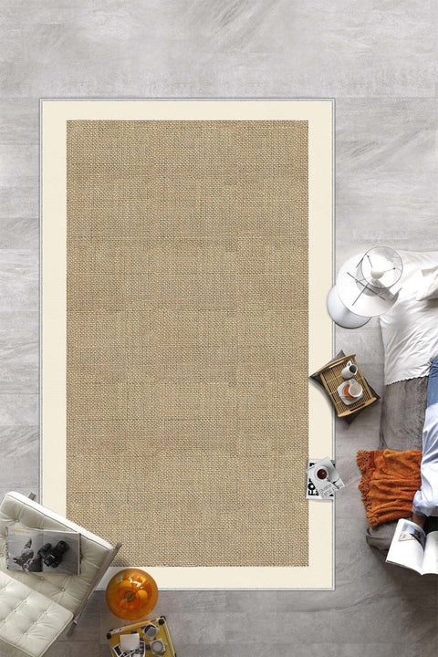 Digital Print Modern Kitchen Rug – Beige in a living room