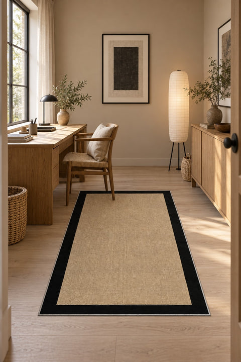 Digital Print Modern Kitchen Rug – Black in a office