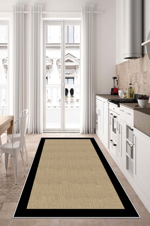 Digital Print Modern Kitchen Rug – Black in a kitchen