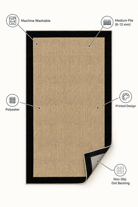 Digital Print Modern Kitchen Rug – Black – features