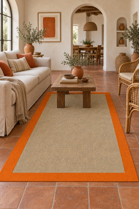 Digital Print Modern Kitchen Rug – Orange in a living room