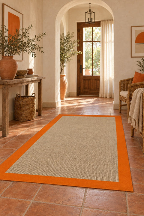 Digital Print Modern Kitchen Rug – Orange in a hallway