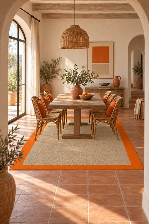 Digital Print Modern Kitchen Rug – Orange in a dining room