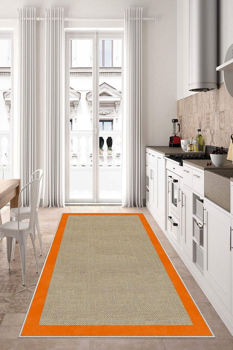 Digital Print Modern Kitchen Rug – Orange in a kitchen