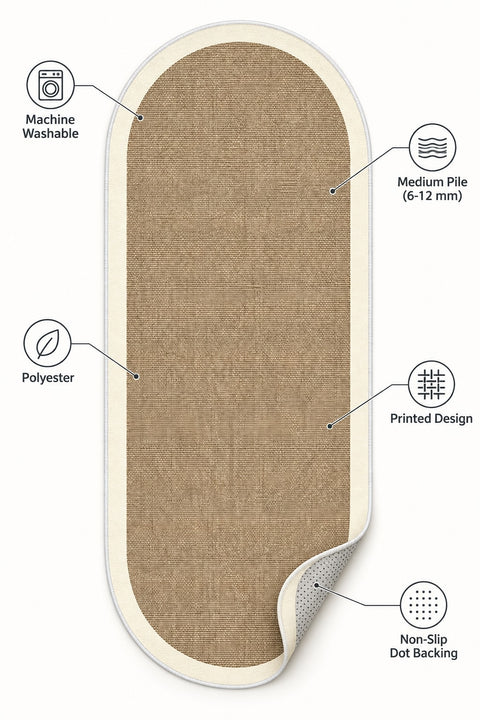 Digital Print Modern Oval Kitchen Rug – Beige – features