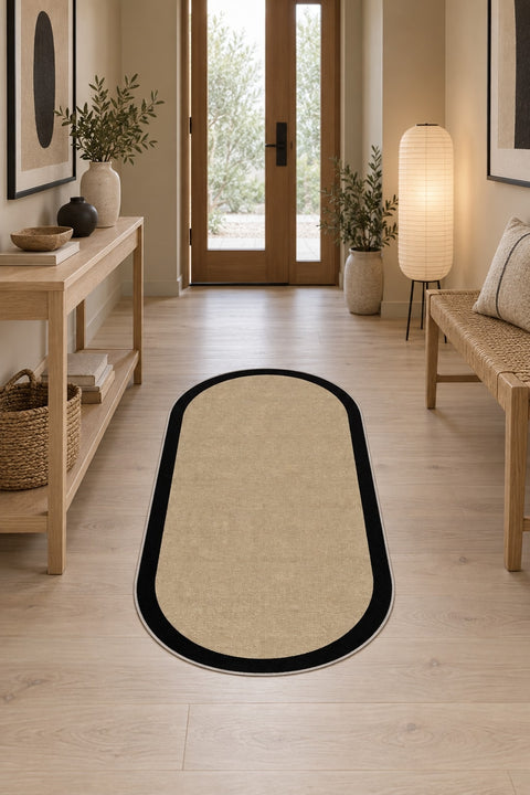 Digital Print Modern Oval Kitchen Rug – Black in a hallway