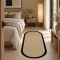 Digital Print Modern Oval Kitchen Rug – Black in a bedroom