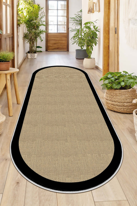 Digital Print Modern Oval Kitchen Rug – Black in a hallway