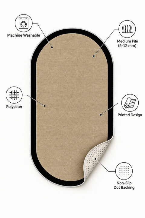 Digital Print Modern Oval Kitchen Rug – Black – features