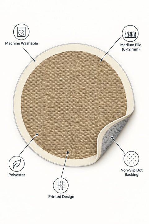 Digital Print Modern Round Kitchen Rug – Beige – features
