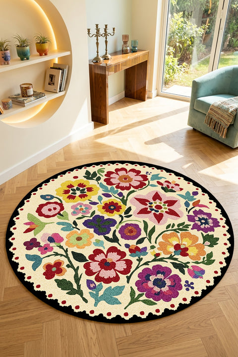 Digital Print Modern Round Rug – Multicolor in a living room
