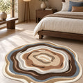 Digital Print Round Area Rug – Brown in a bedroom