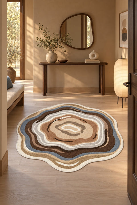 Digital Print Round Area Rug – Brown in a hallway
