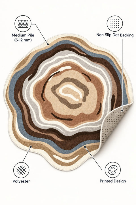 Digital Print Round Area Rug – Brown – features