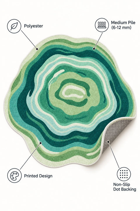 Digital Print Round Area Rug – Green – features