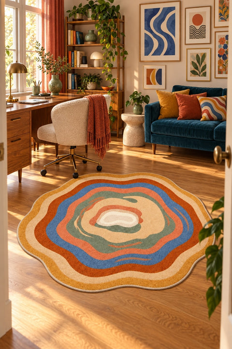 Digital Print Round Area Rug – Multicolor in a office