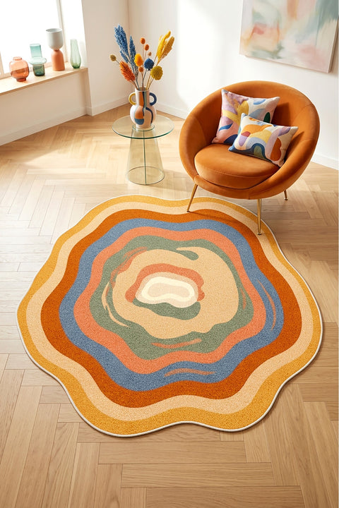 Digital Print Round Area Rug – Multicolor in a living room