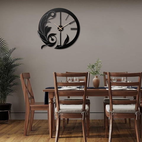 Ornate Leaf Design Metal Wall Clock