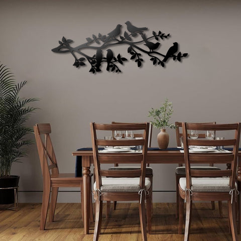 Six Birds on Tree Branches Metal Wall Art
