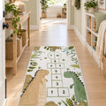 Dinosaur Hopscotch Kids Area Rug in a hallway