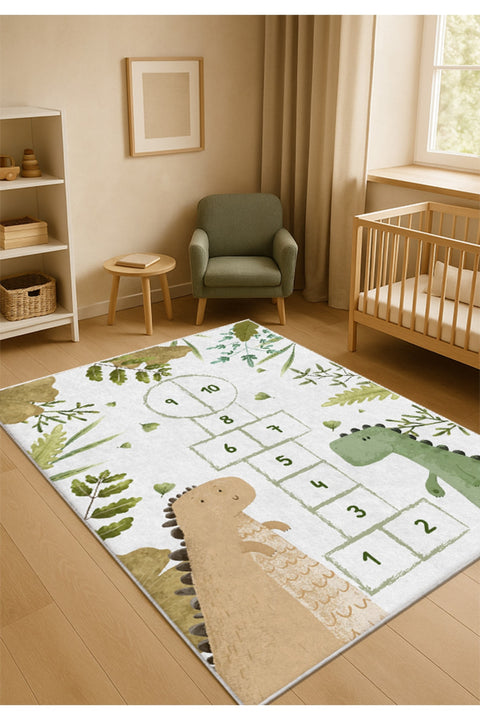 Dinosaur Hopscotch Kids Area Rug in a nursery