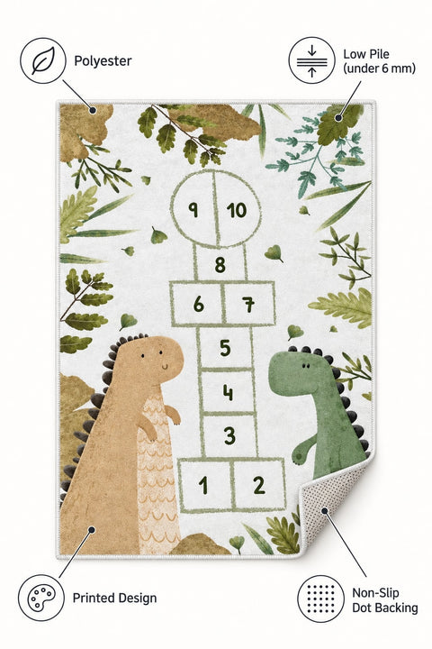 Dinosaur Hopscotch Kids Area Rug – features