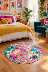 Disco Ball Modern Round Rug in a bedroom
