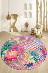 Disco Ball Modern Round Rug in a living room