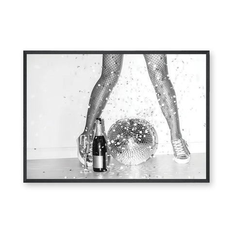 Disco Glam Photography Modern Retro Wall Art – Champagne Mirror Ball Scene