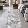 Distressed Classic Oval Runner Rug – Gray in a bedroom