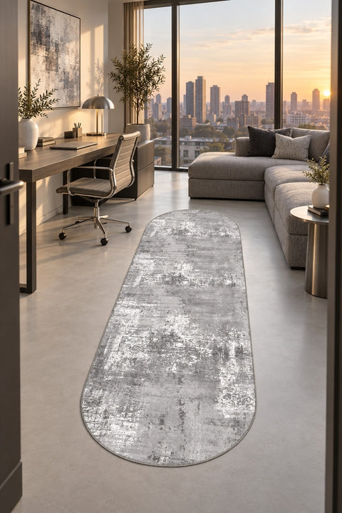 Distressed Classic Oval Runner Rug – Gray in a office