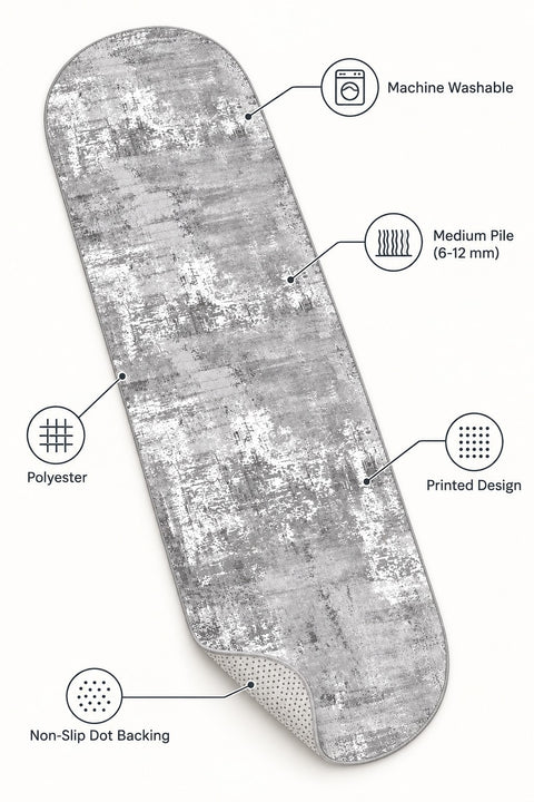 Distressed Classic Oval Runner Rug – Gray – features