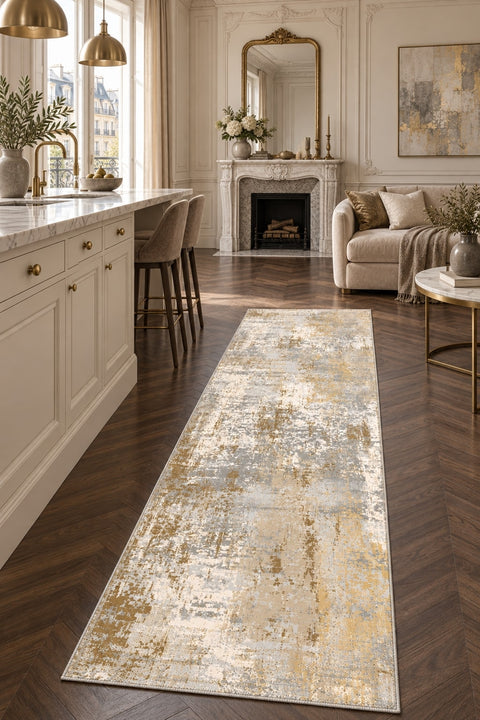 Distressed Classic Runner Rug – Beige in a kitchen