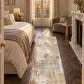 Distressed Classic Runner Rug – Beige in a bedroom
