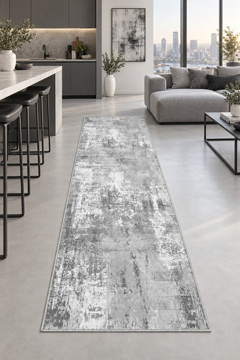 Distressed Classic Runner Rug – Gray in a kitchen